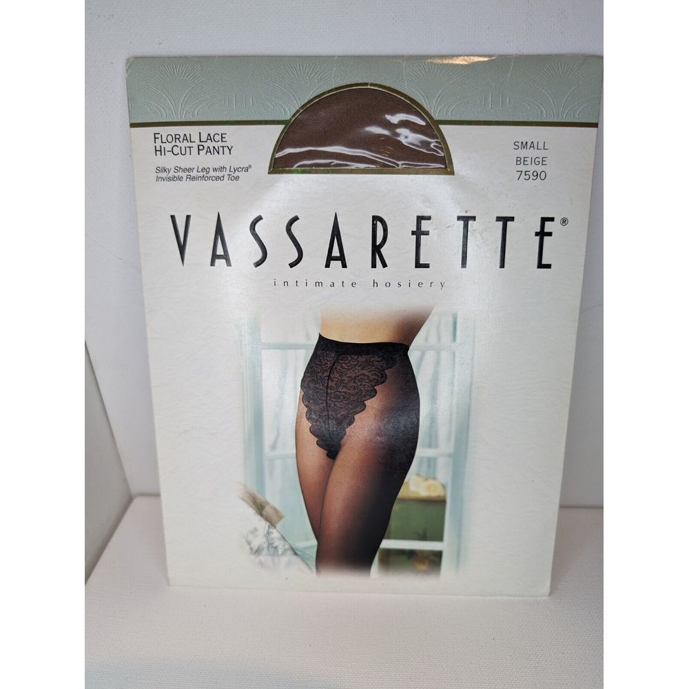 Vintage Vassarette Intimate Hosiery Floral Lace Hi-Cut Panty Small Beige 7590